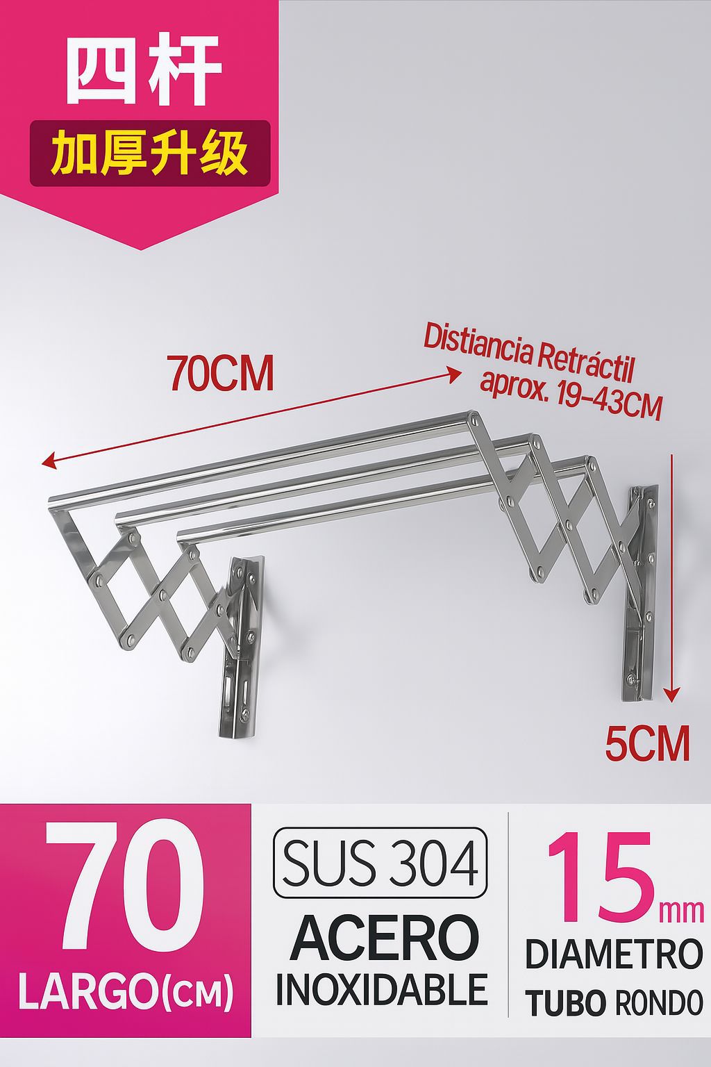 Miniatura 2 de TENDEDERO RETRACTIL DE ACERO INOXIDABLE